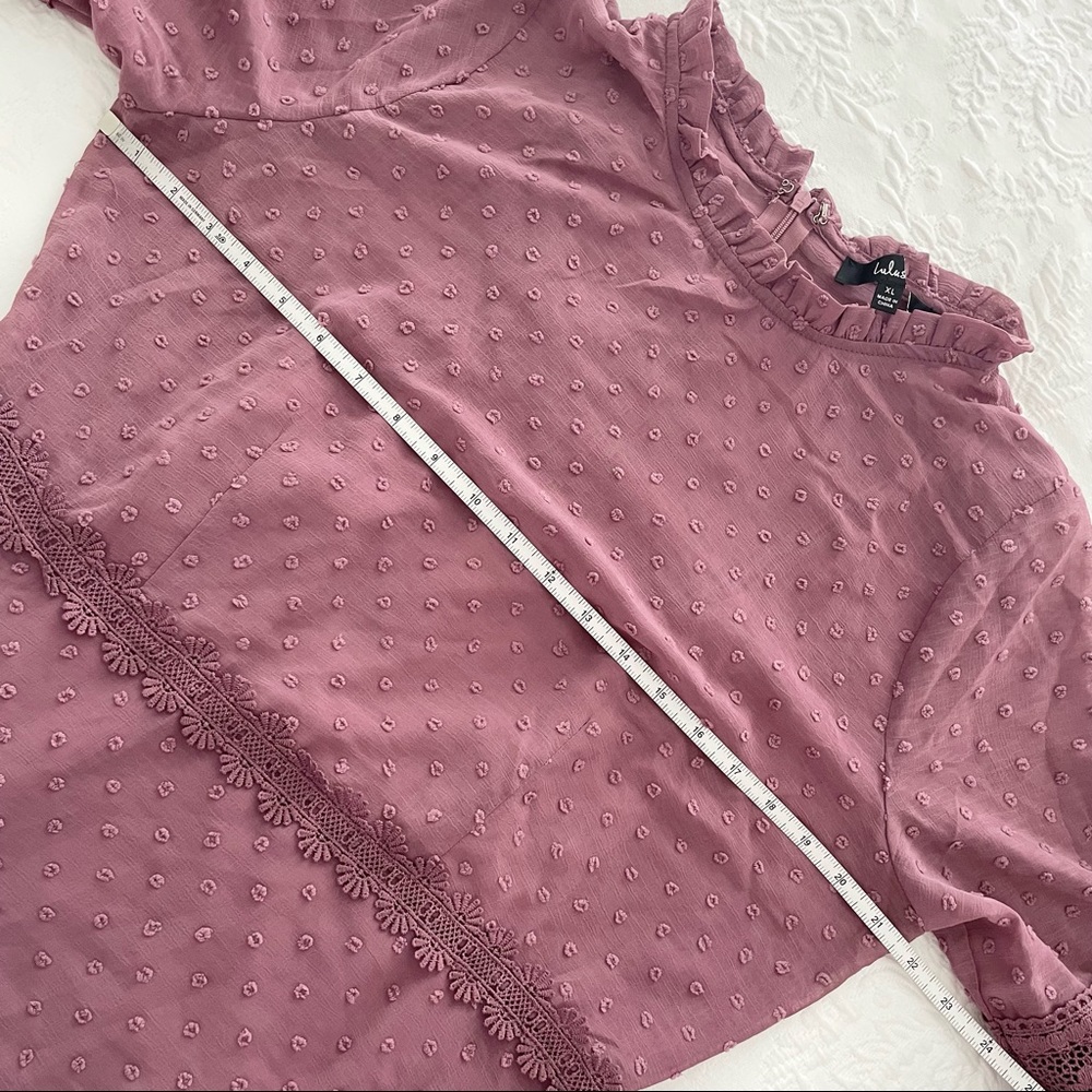 NWOT Lulus Dreaming of You Mauve Purple Swiss Dot Midi Dress Medium XLarge - Picture 7 of 11